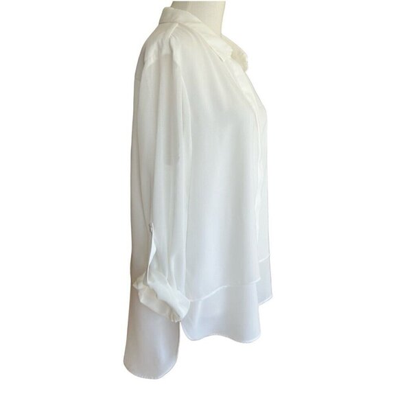 Catherine Malandrino Ivory Collared Long Sleeve Button Up Blouse Women's Sz L - Picture 7 of 11